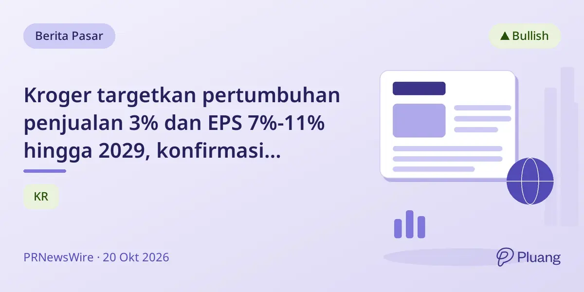 Kroger targetkan pertumbuhan penjualan 3% dan EPS 7%-11% hingga 2029, konfirmasi panduan 2026.