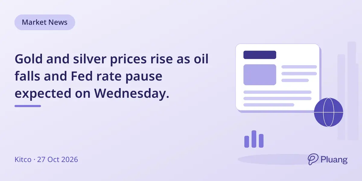 Gold and silver prices rise as oil falls and Fed rate pause expected on Wednesday.