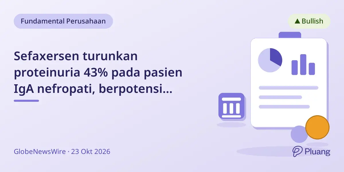 Sefaxersen turunkan proteinuria 43% pada pasien IgA nefropati, berpotensi memperlambat progresi penyakit ginjal.