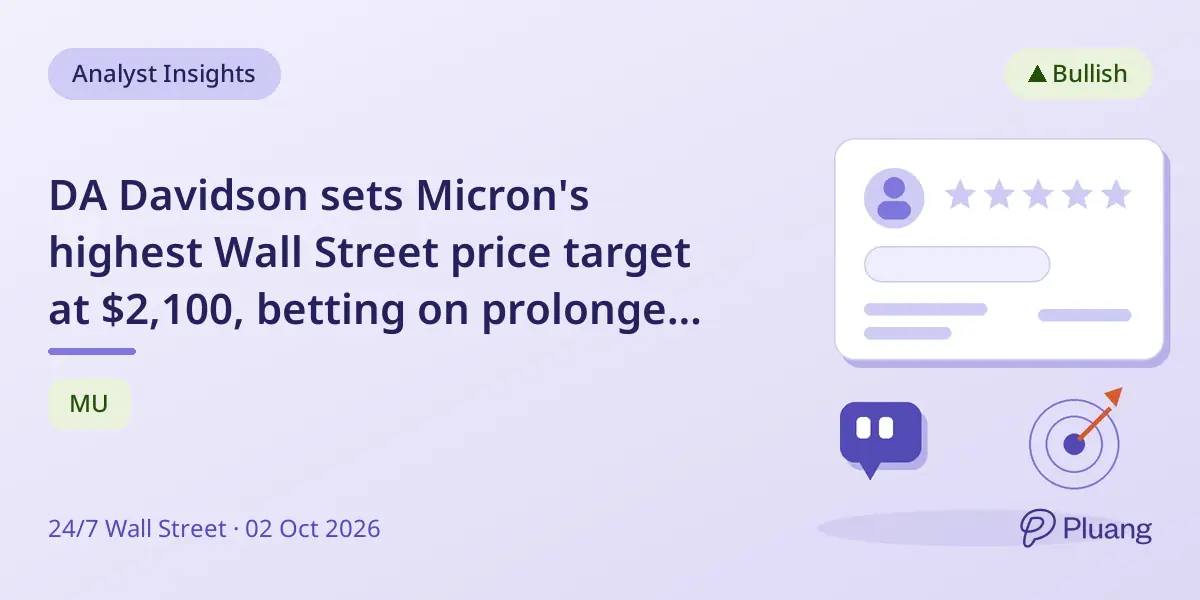 DA Davidson sets Micron's highest Wall Street price target at $2,100, betting on prolonged memory price strength.