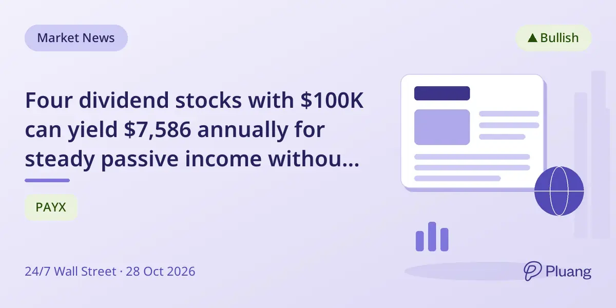 Four dividend stocks with $100K can yield $7,586 annually for steady passive income without selling shares.
