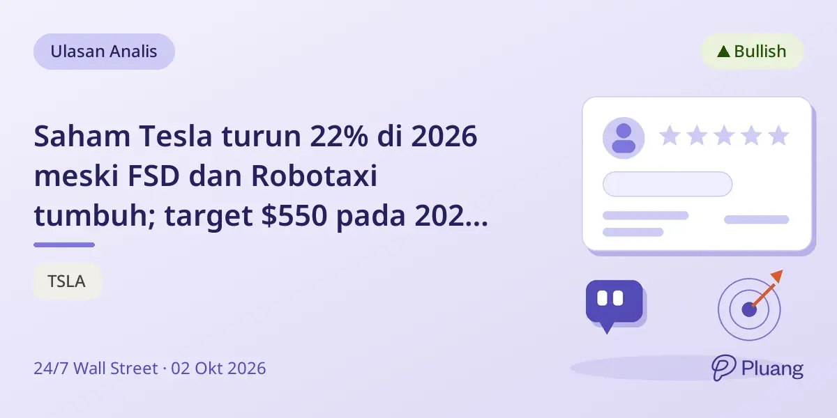 Saham Tesla turun 22% di 2026 meski FSD dan Robotaxi tumbuh; target $550 pada 2027 tergantung teknologi dan margin.