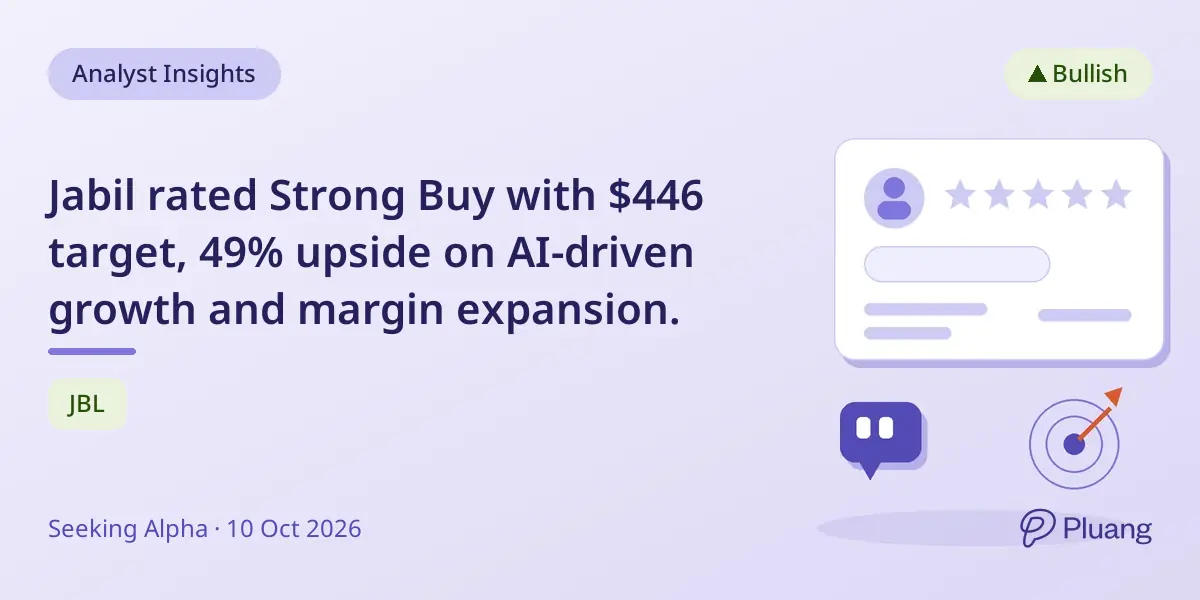 Jabil rated Strong Buy with $446 target, 49% upside on AI-driven growth and margin expansion.