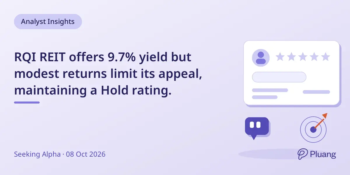 RQI REIT offers 9.7% yield but modest returns limit its appeal, maintaining a Hold rating.