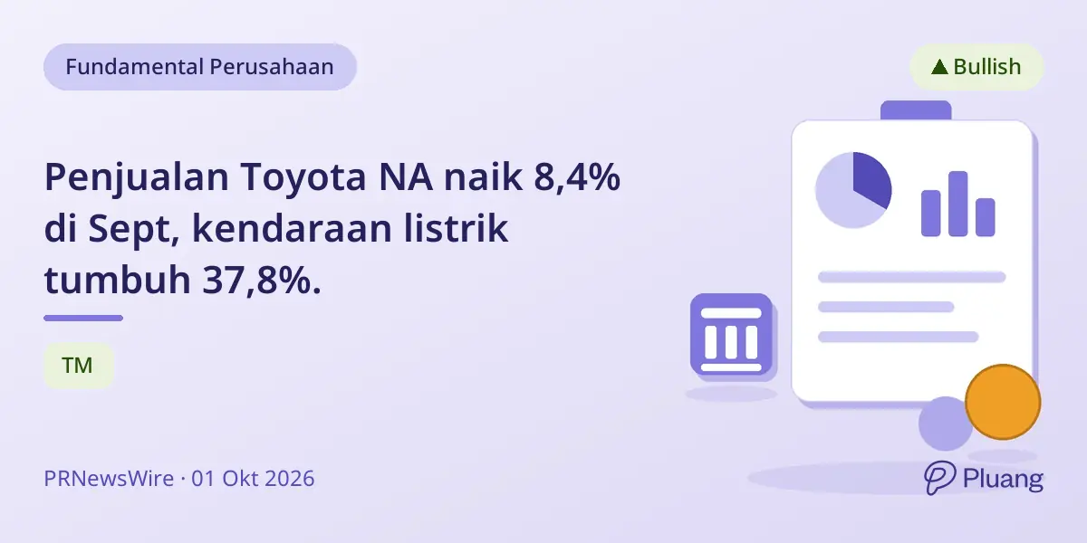Penjualan Toyota NA naik 8,4% di Sept, kendaraan listrik tumbuh 37,8%.