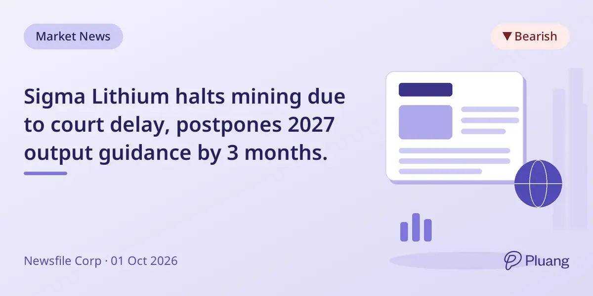 Sigma Lithium halts mining due to court delay, postpones 2027 output guidance by 3 months.