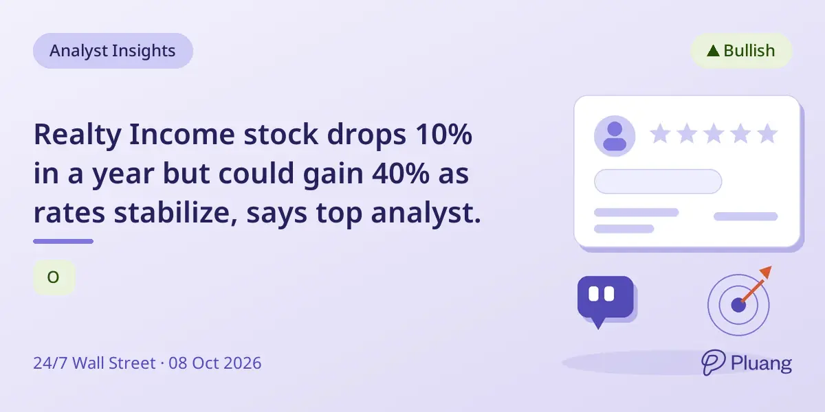 Realty Income stock drops 10% in a year but could gain 40% as rates stabilize, says top analyst.