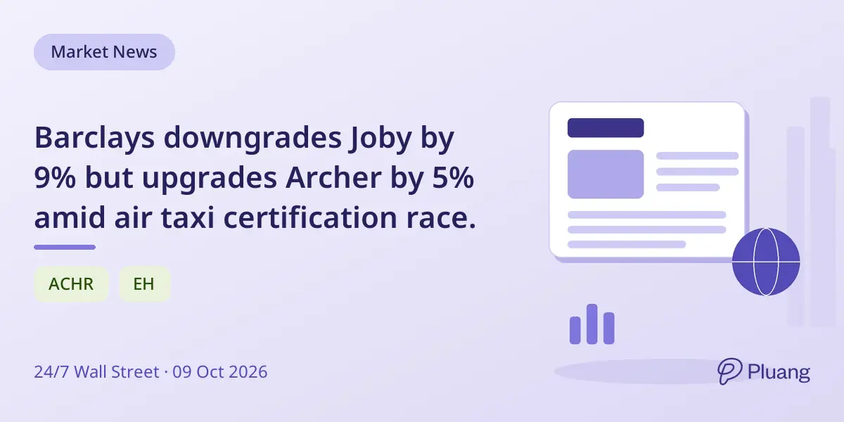 Barclays downgrades Joby by 9% but upgrades Archer by 5% amid air taxi certification race.