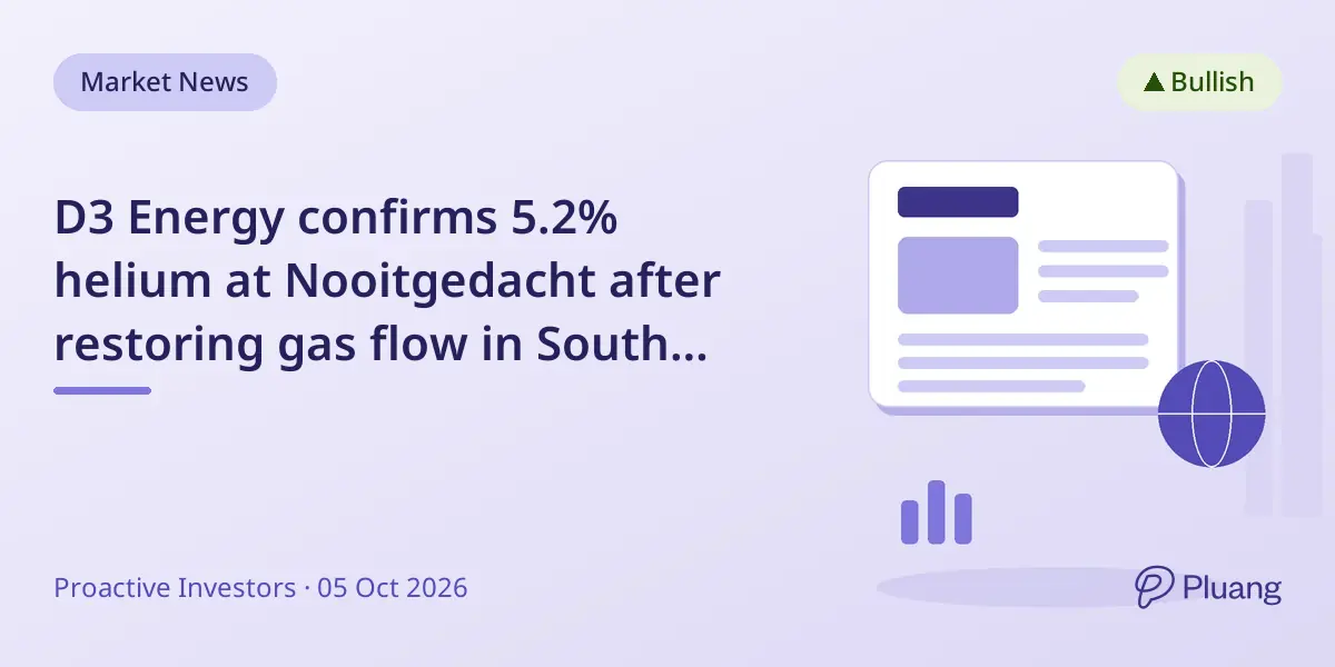 D3 Energy confirms 5.2% helium at Nooitgedacht after restoring gas flow in South Africa