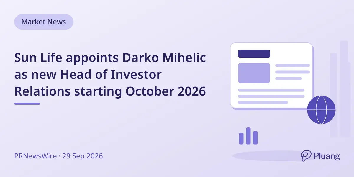 Sun Life appoints Darko Mihelic as new Head of Investor Relations starting October 2026