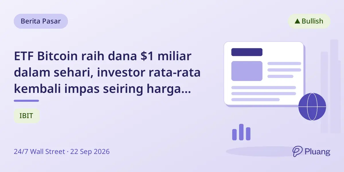 ETF Bitcoin raih dana $1 miliar dalam sehari, investor rata-rata kembali impas seiring harga naik.