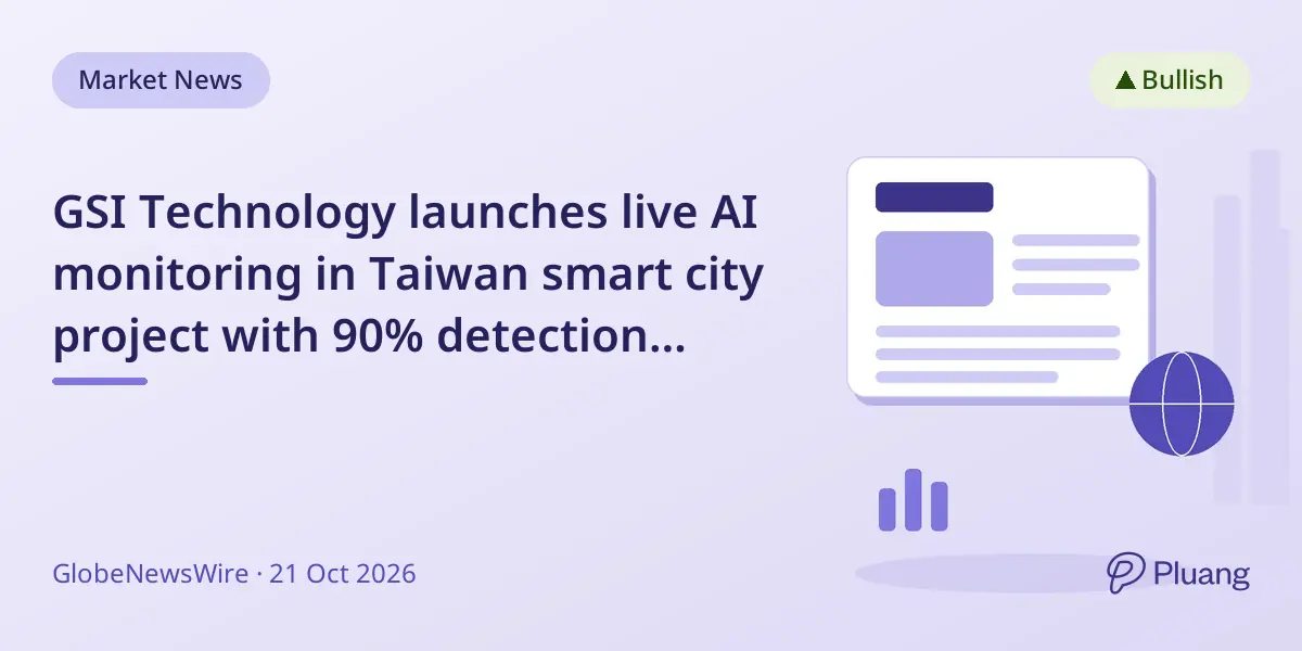 GSI Technology launches live AI monitoring in Taiwan smart city project with 90% detection accuracy.