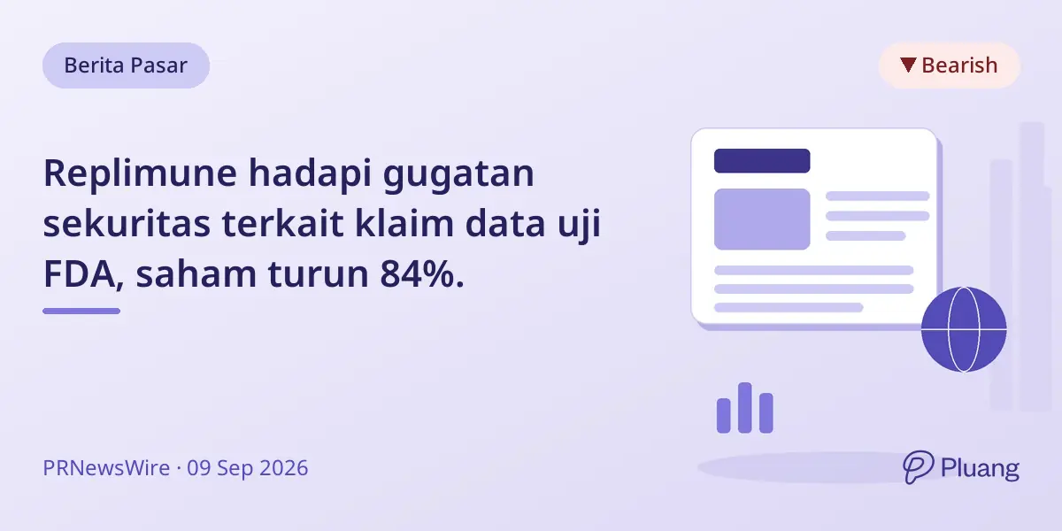 Replimune hadapi gugatan sekuritas terkait klaim data uji FDA, saham turun 84%.