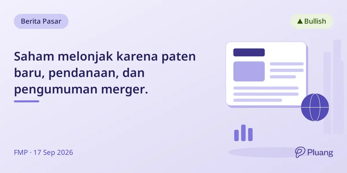 Saham melonjak karena paten baru, pendanaan, dan pengumuman merger.