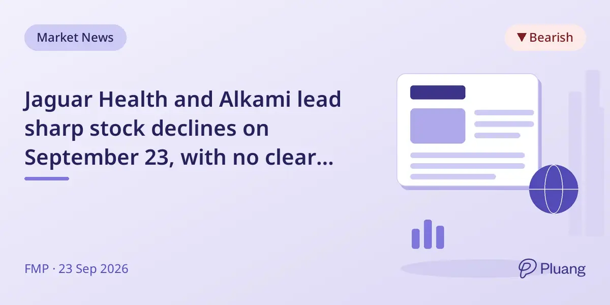 Jaguar Health and Alkami lead sharp stock declines on September 23, with no clear causes for most drops.