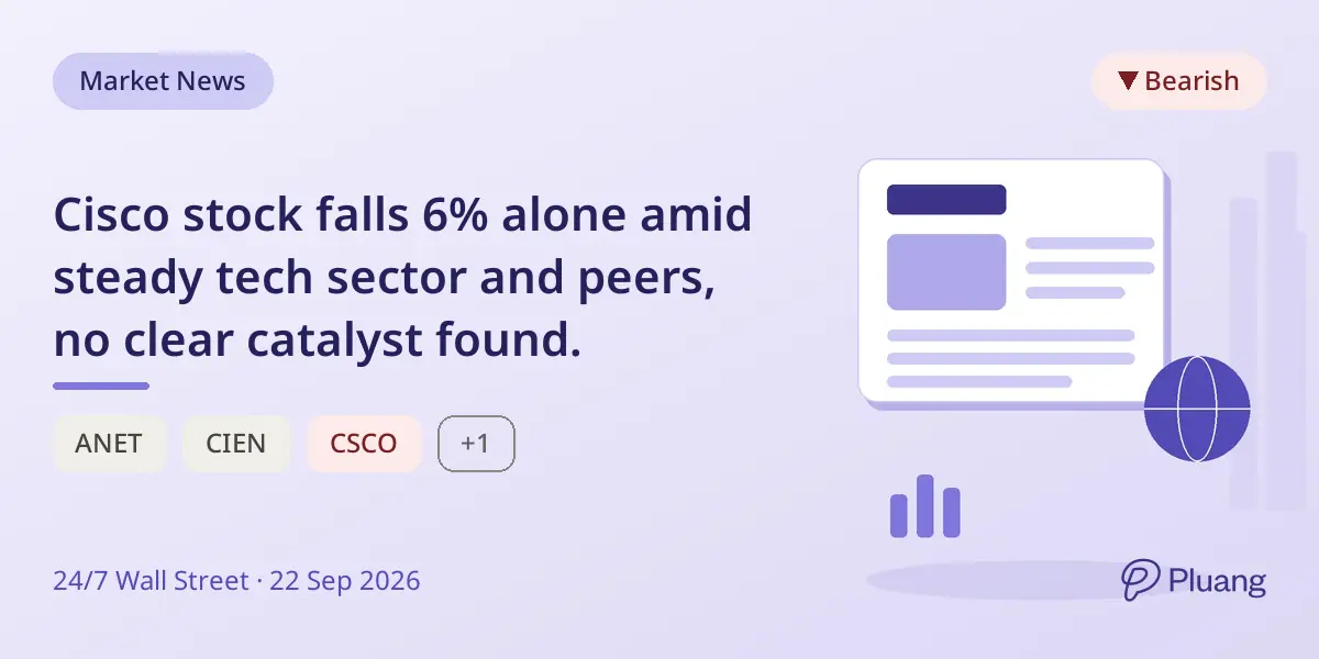 Cisco stock falls 6% alone amid steady tech sector and peers, no clear catalyst found.