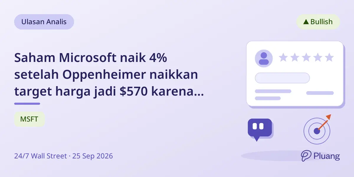 Saham Microsoft naik 4% setelah Oppenheimer naikkan target harga jadi $570 karena strategi AI Copilot baru.