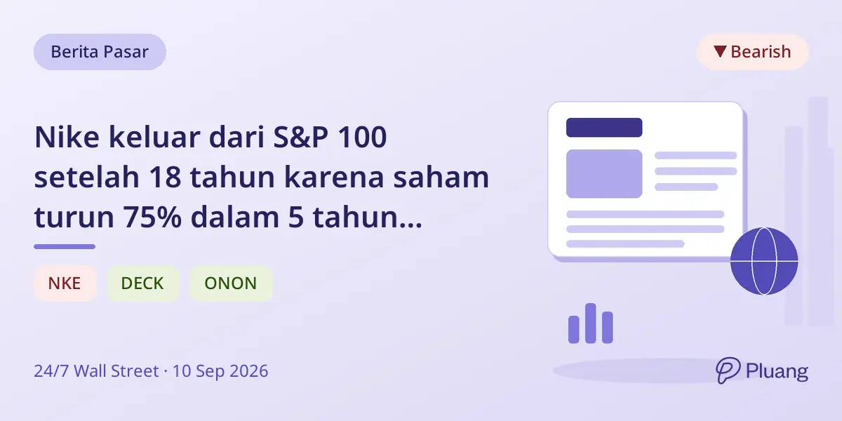 Nike keluar dari S&P 100 setelah 18 tahun karena saham turun 75% dalam 5 tahun akibat masalah bisnis struktural.