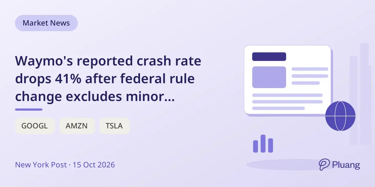 Waymo's reported crash rate drops 41% after federal rule change excludes minor collisions.