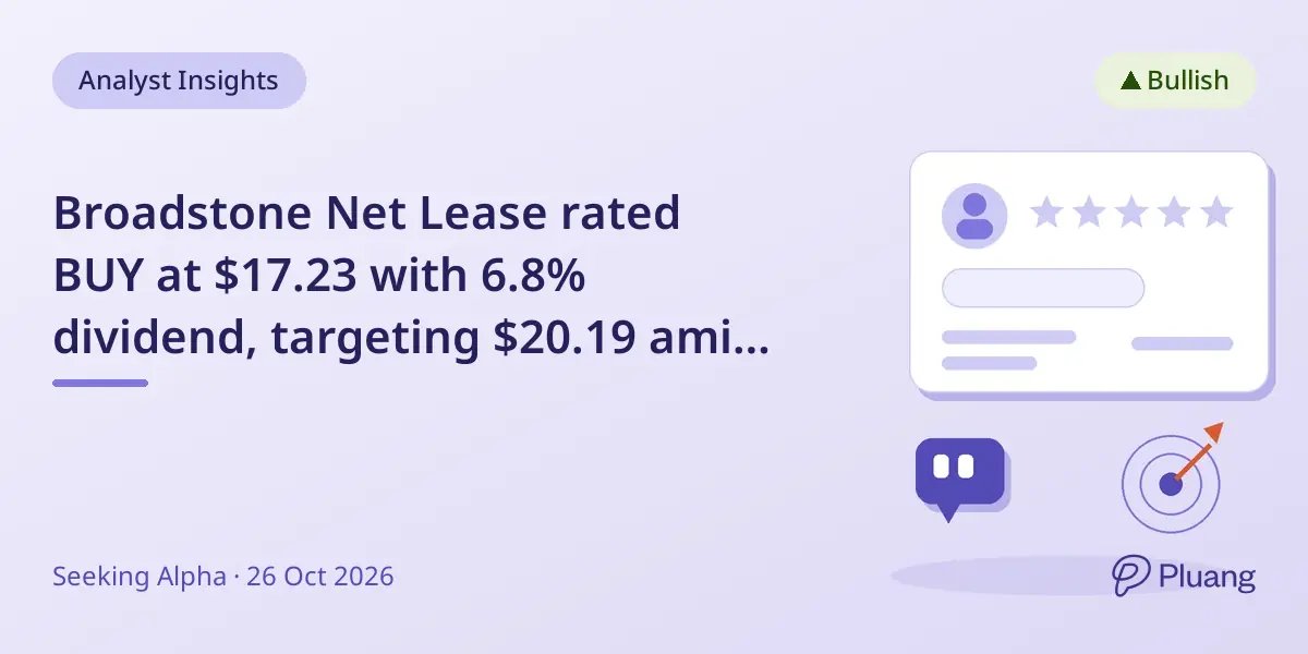 Broadstone Net Lease rated BUY at $17.23 with 6.8% dividend, targeting $20.19 amid stable growth and risks.