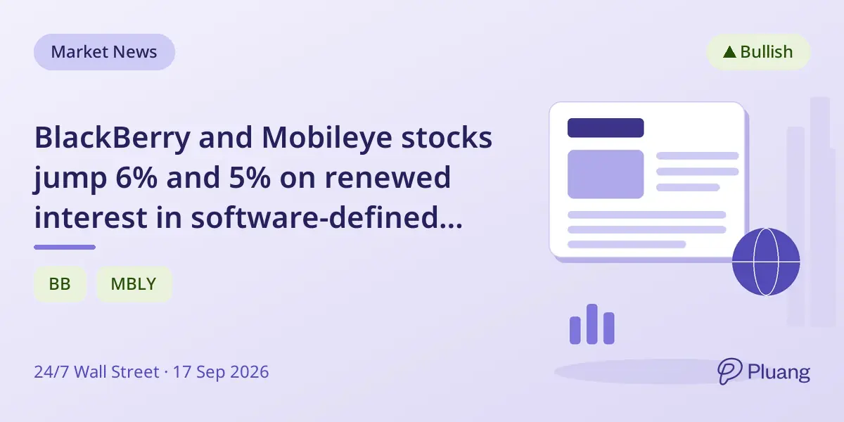 BlackBerry and Mobileye stocks jump 6% and 5% on renewed interest in software-defined vehicle tech.