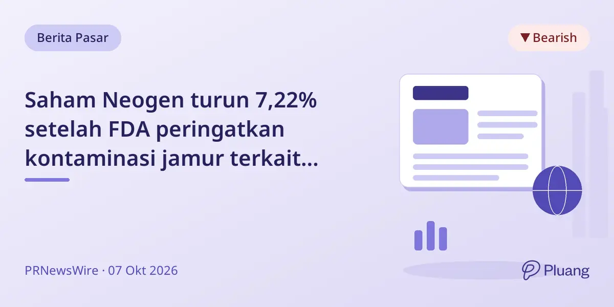 Saham Neogen turun 7,22% setelah FDA peringatkan kontaminasi jamur terkait kematian kuda pada produk HYCOAT yang ditarik