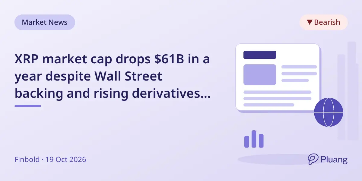 XRP market cap drops $61B in a year despite Wall Street backing and rising derivatives interest.
