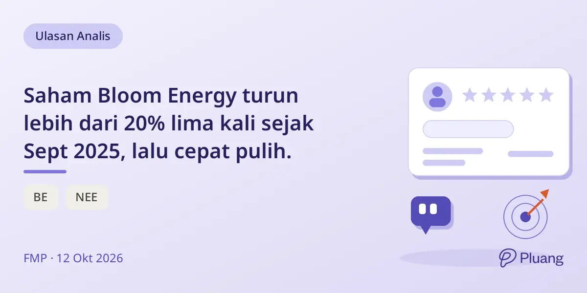 Saham Bloom Energy turun lebih dari 20% lima kali sejak Sept 2025, lalu cepat pulih.