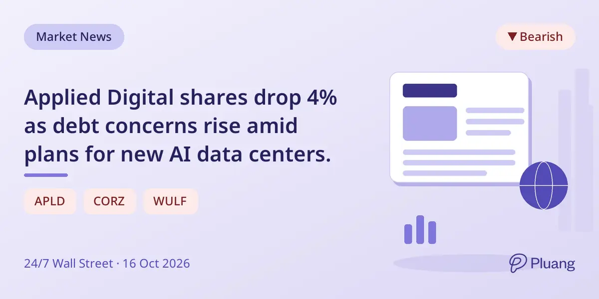 Applied Digital shares drop 4% as debt concerns rise amid plans for new AI data centers.