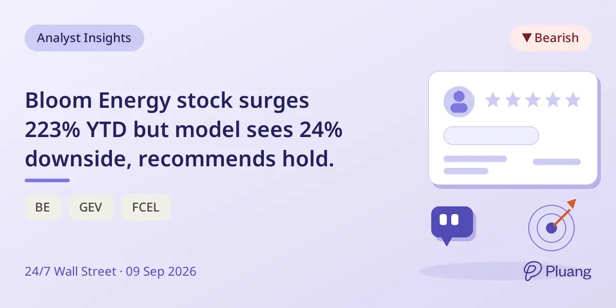 Bloom Energy stock surges 223% YTD but model sees 24% downside, recommends hold.