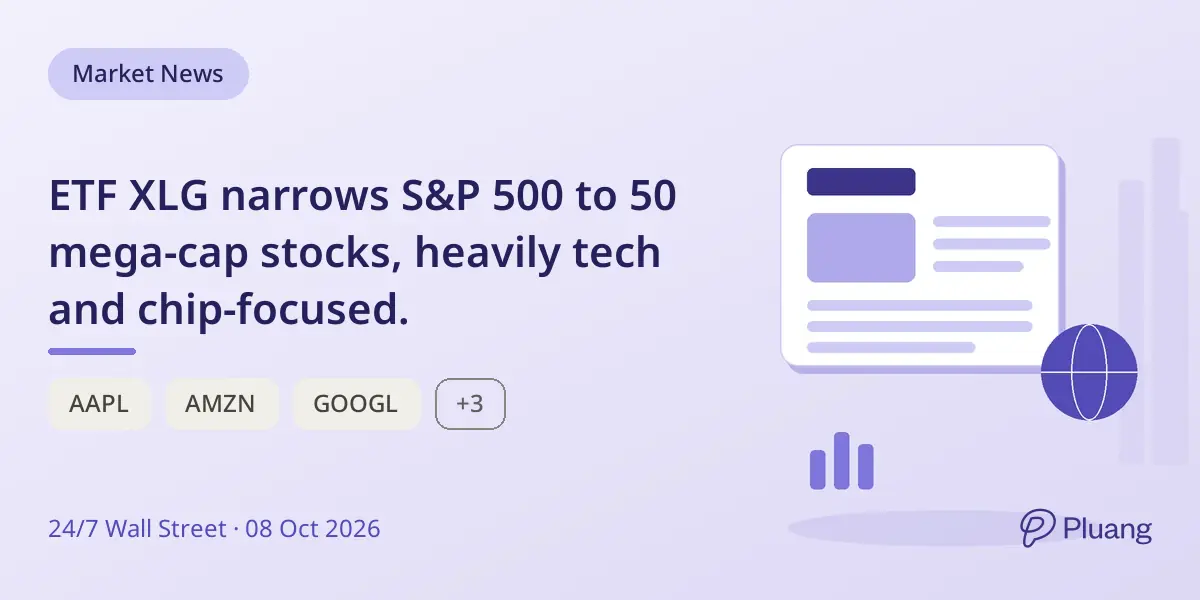 ETF XLG narrows S&P 500 to 50 mega-cap stocks, heavily tech and chip-focused.