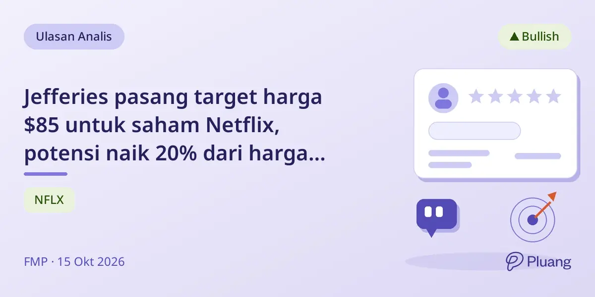 Jefferies pasang target harga $85 untuk saham Netflix, potensi naik 20% dari harga saat ini.