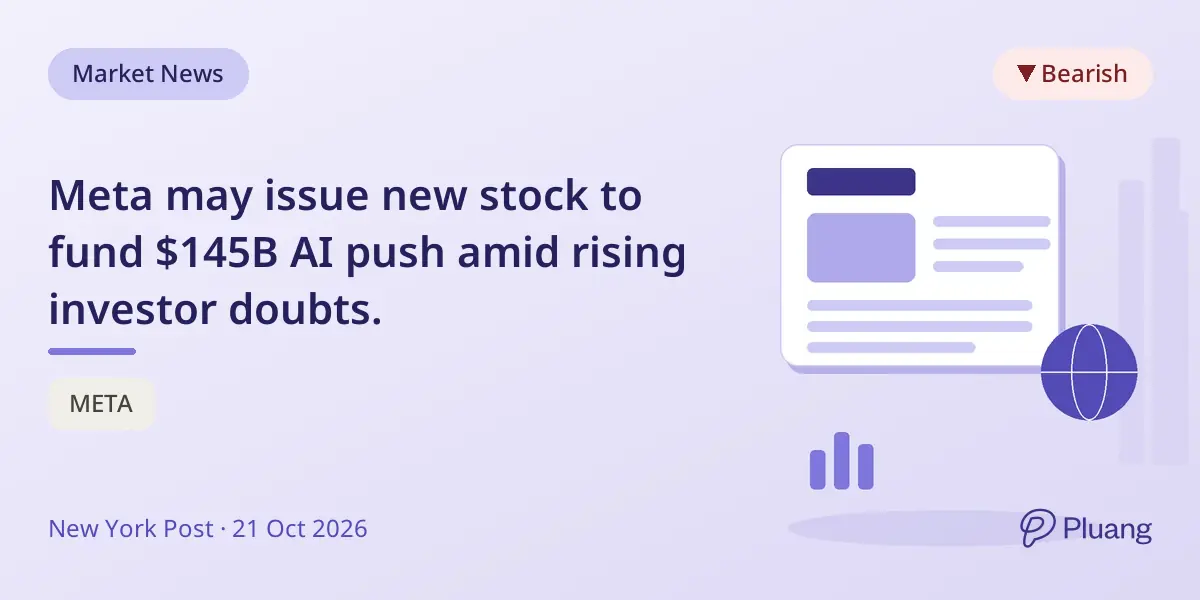 Meta may issue new stock to fund $145B AI push amid rising investor doubts.