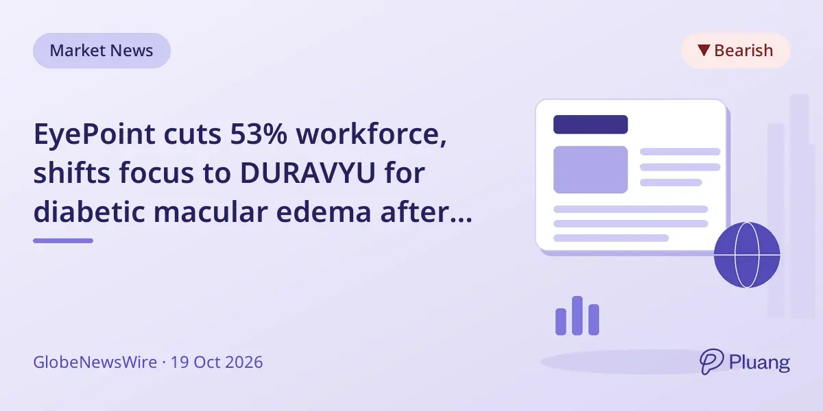 EyePoint cuts 53% workforce, shifts focus to DURAVYU for diabetic macular edema after wet AMD trial setback