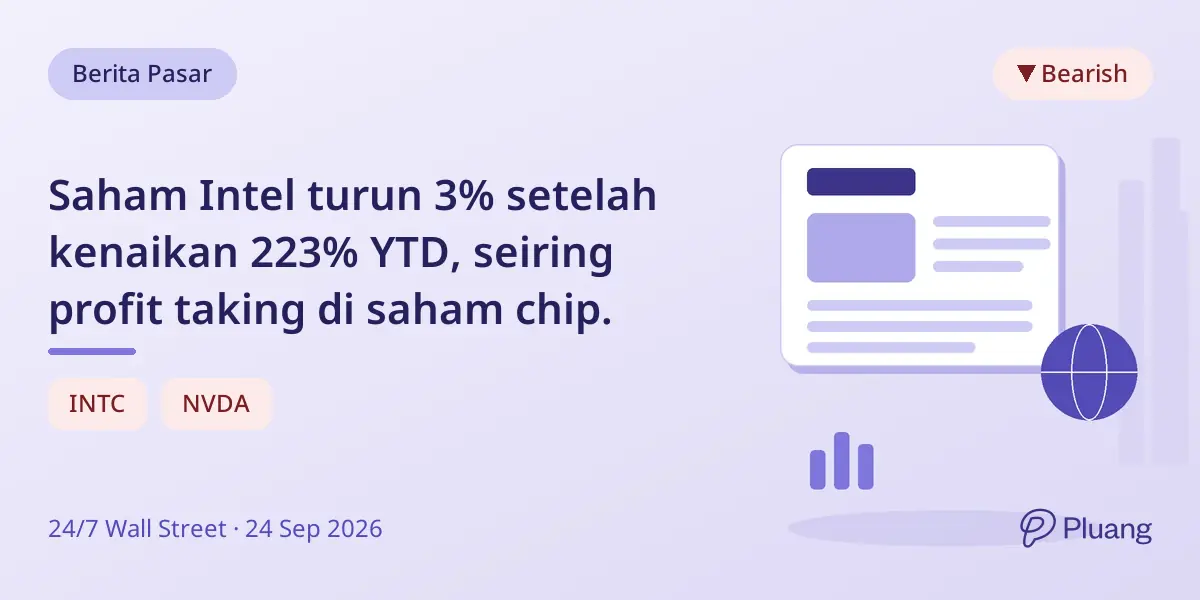 Saham Intel turun 3% setelah kenaikan 223% YTD, seiring profit taking di saham chip.