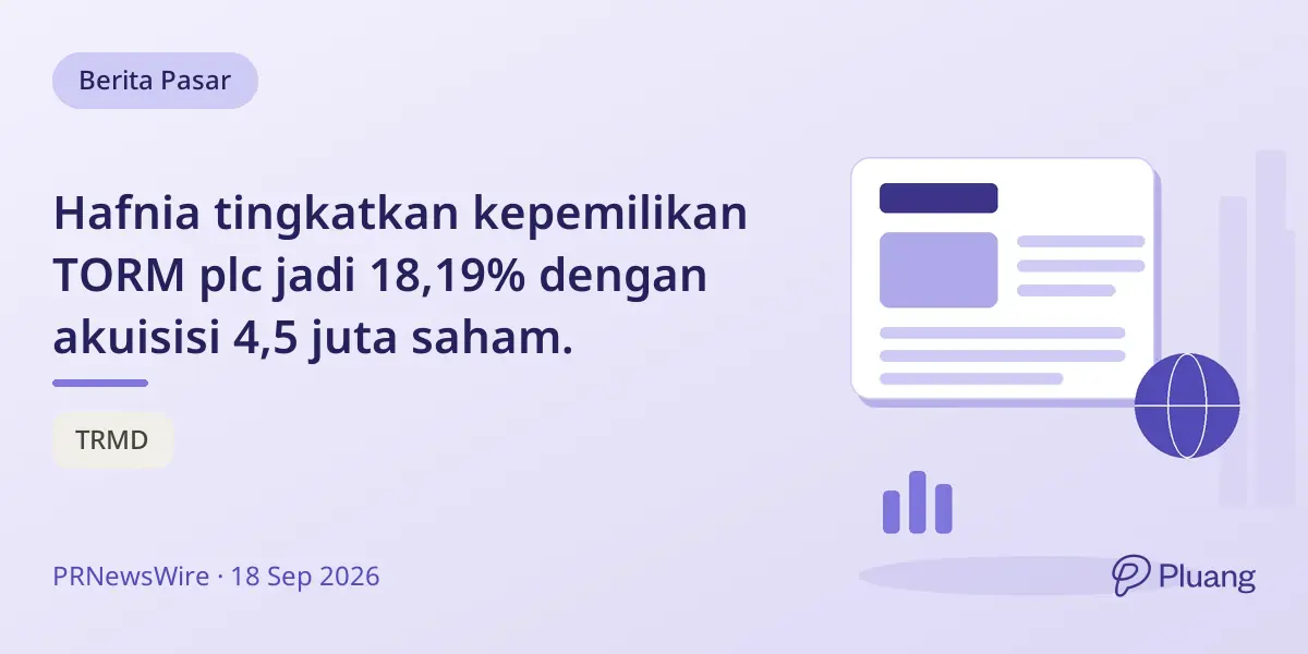 Hafnia tingkatkan kepemilikan TORM plc jadi 18,19% dengan akuisisi 4,5 juta saham.