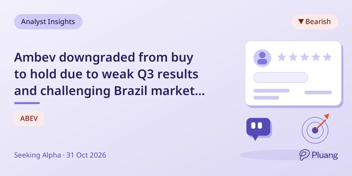 Ambev downgraded from buy to hold due to weak Q3 results and challenging Brazil market conditions