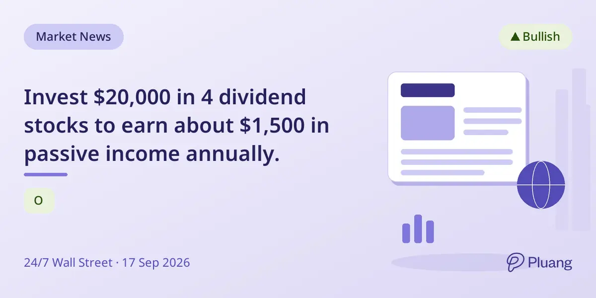 Invest $20,000 in 4 dividend stocks to earn about $1,500 in passive income annually.