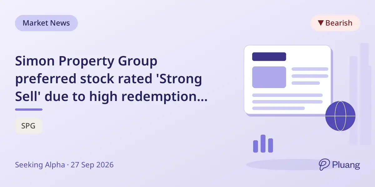 Simon Property Group preferred stock rated 'Strong Sell' due to high redemption risk and negative yield-to-call.
