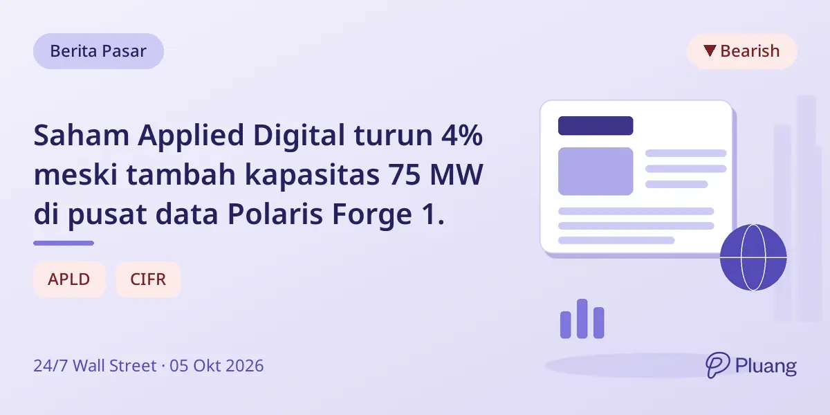 Saham Applied Digital turun 4% meski tambah kapasitas 75 MW di pusat data Polaris Forge 1.