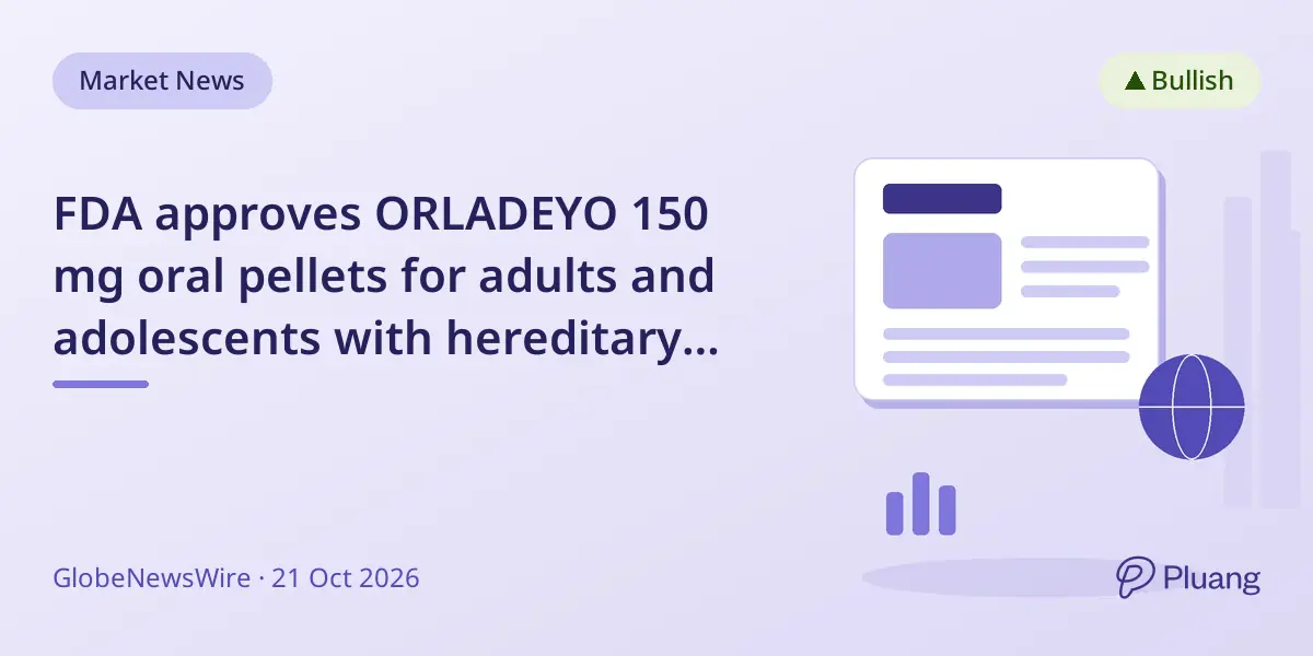 FDA approves ORLADEYO 150 mg oral pellets for adults and adolescents with hereditary angioedema (HAE).