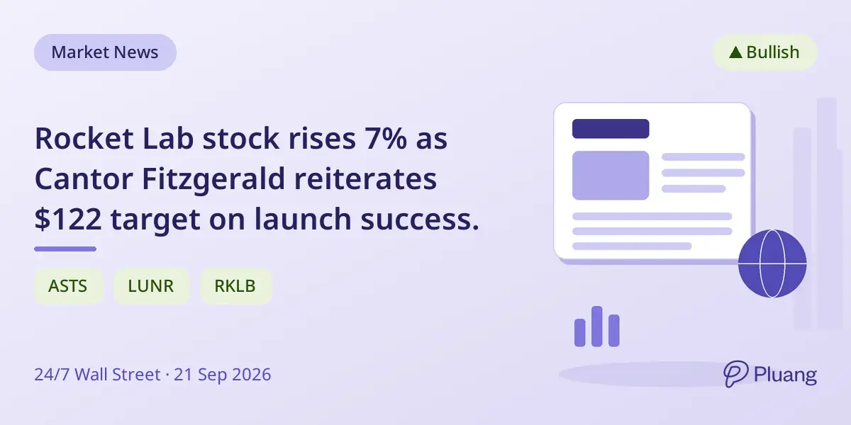 Rocket Lab stock rises 7% as Cantor Fitzgerald reiterates $122 target on launch success.
