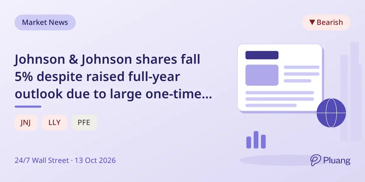 Johnson & Johnson shares fall 5% despite raised full-year outlook due to large one-time charges.