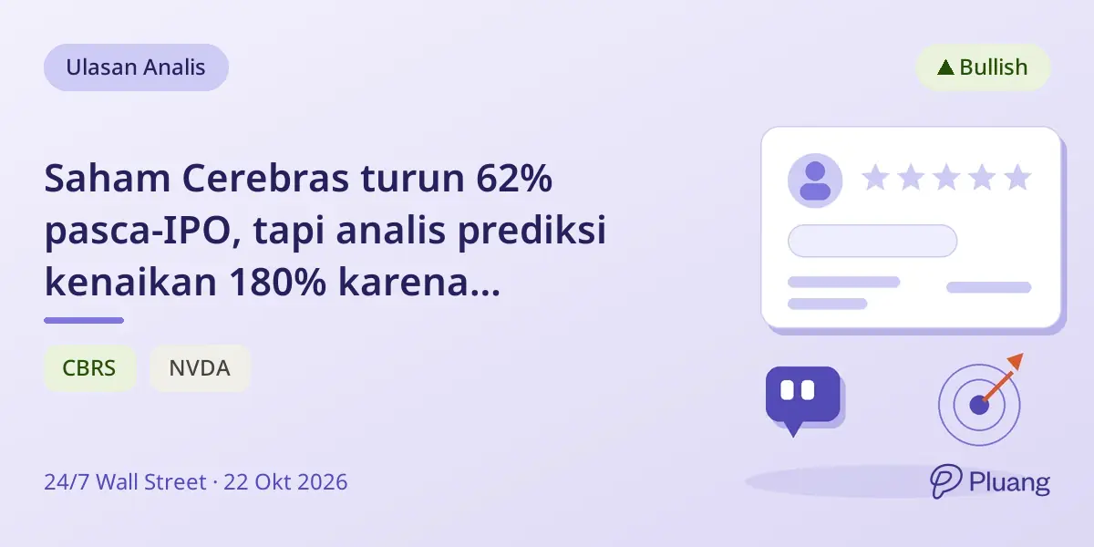 Saham Cerebras turun 62% pasca-IPO, tapi analis prediksi kenaikan 180% karena permintaan chip AI dan backlog besar.