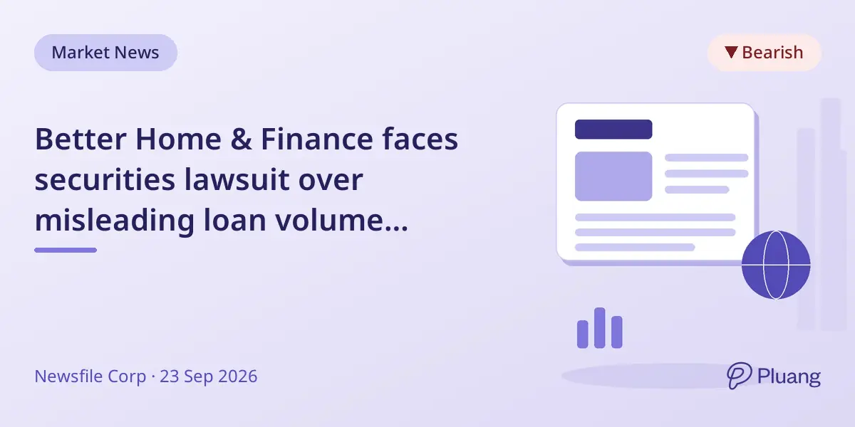 Better Home & Finance faces securities lawsuit over misleading loan volume targets, stock fell 28.5% in May 2026.