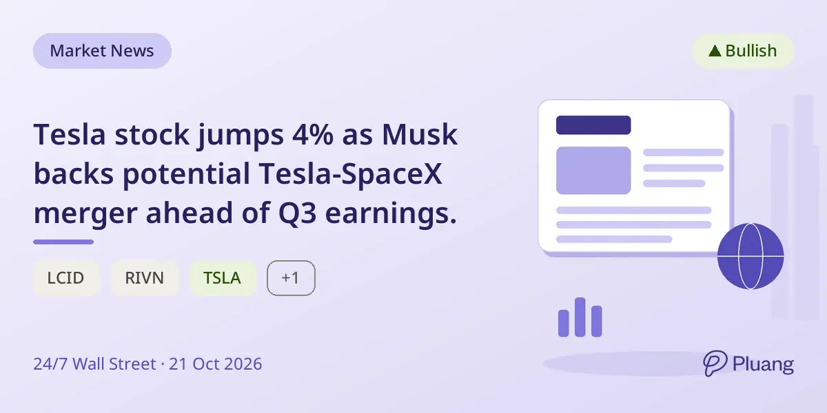 Tesla stock jumps 4% as Musk backs potential Tesla-SpaceX merger ahead of Q3 earnings.