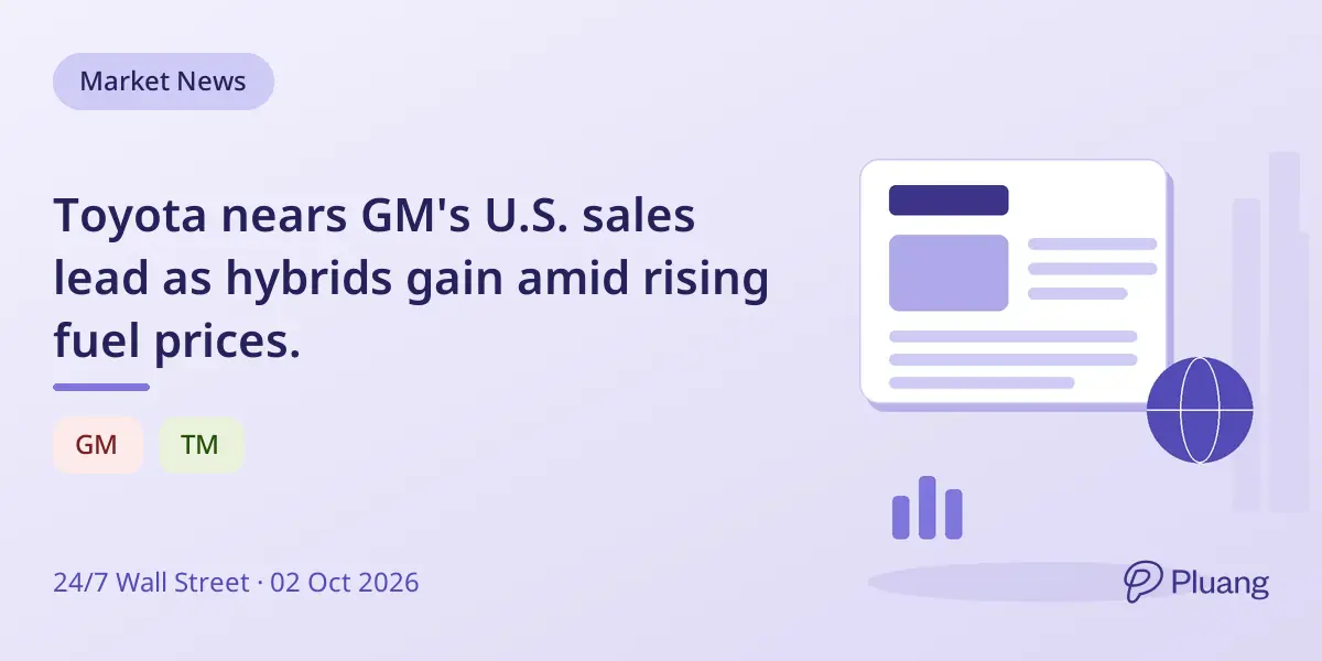 Toyota nears GM's U.S. sales lead as hybrids gain amid rising fuel prices.