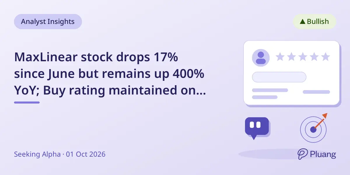 MaxLinear stock drops 17% since June but remains up 400% YoY; Buy rating maintained on strong fundamentals.