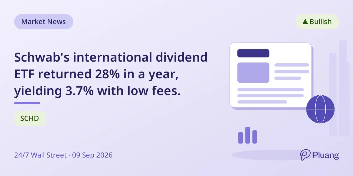 Schwab's international dividend ETF returned 28% in a year, yielding 3.7% with low fees.