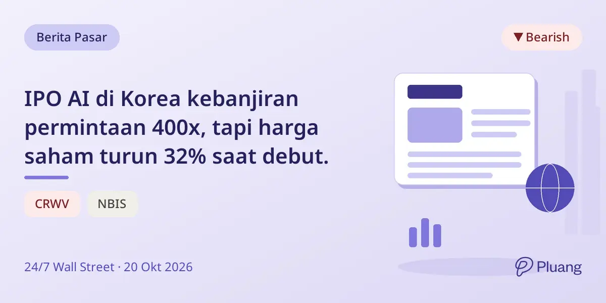 IPO AI di Korea kebanjiran permintaan 400x, tapi harga saham turun 32% saat debut.